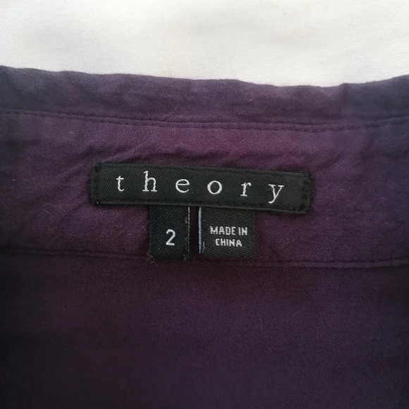 Theory Failly Rove Pleated Drop Waist Long Sleeve Purple Button Shirt Dress 2 - Picture 11 of 16